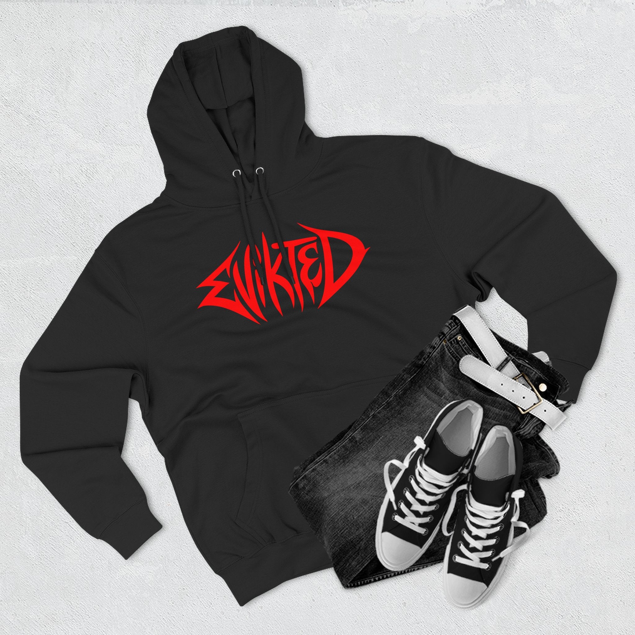 Evikted Red Logo Hoodie — Graphic Streetwear Pullover