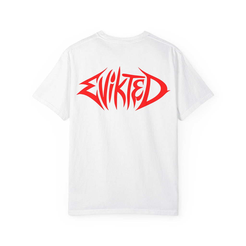 Evikted Audio Tee — White Graphic Band T-Shirt