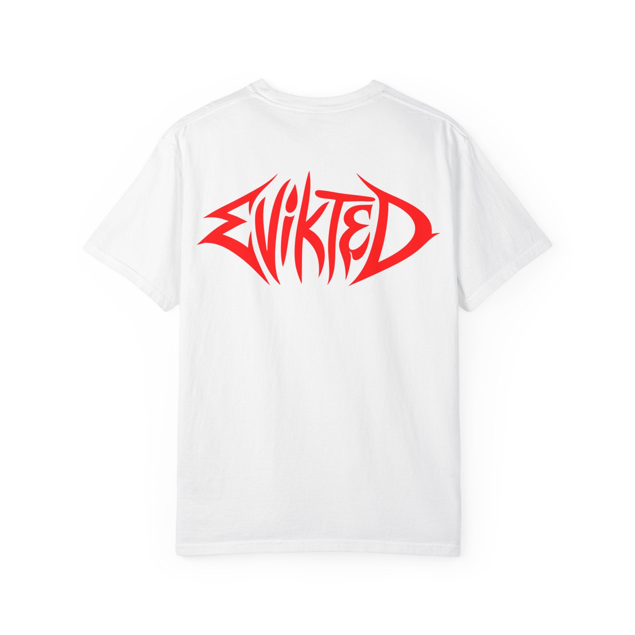 Evikted Audio Tee — White Graphic Band T-Shirt