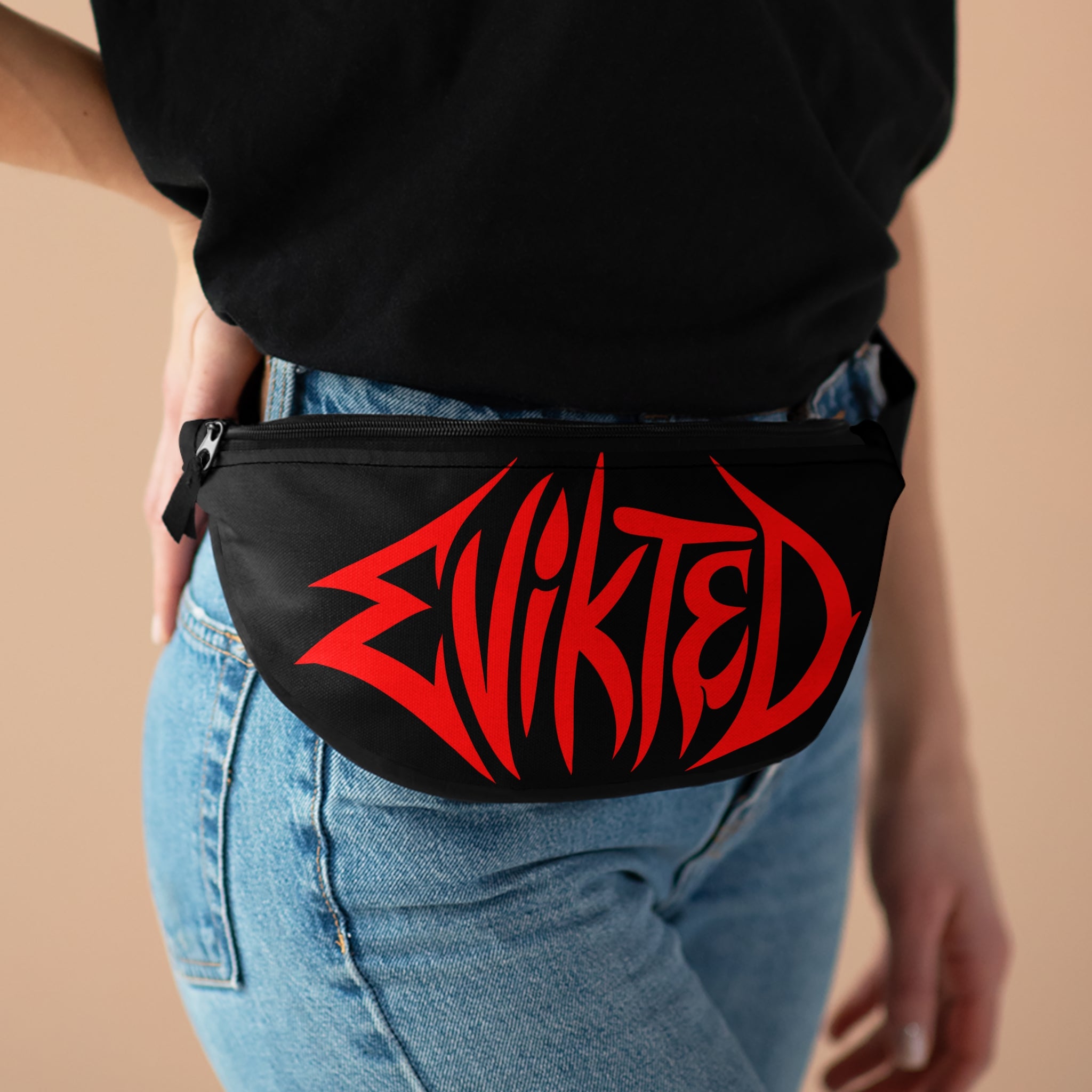 Evikted Red Logo Fanny Pack — Streetwear Waist Bag