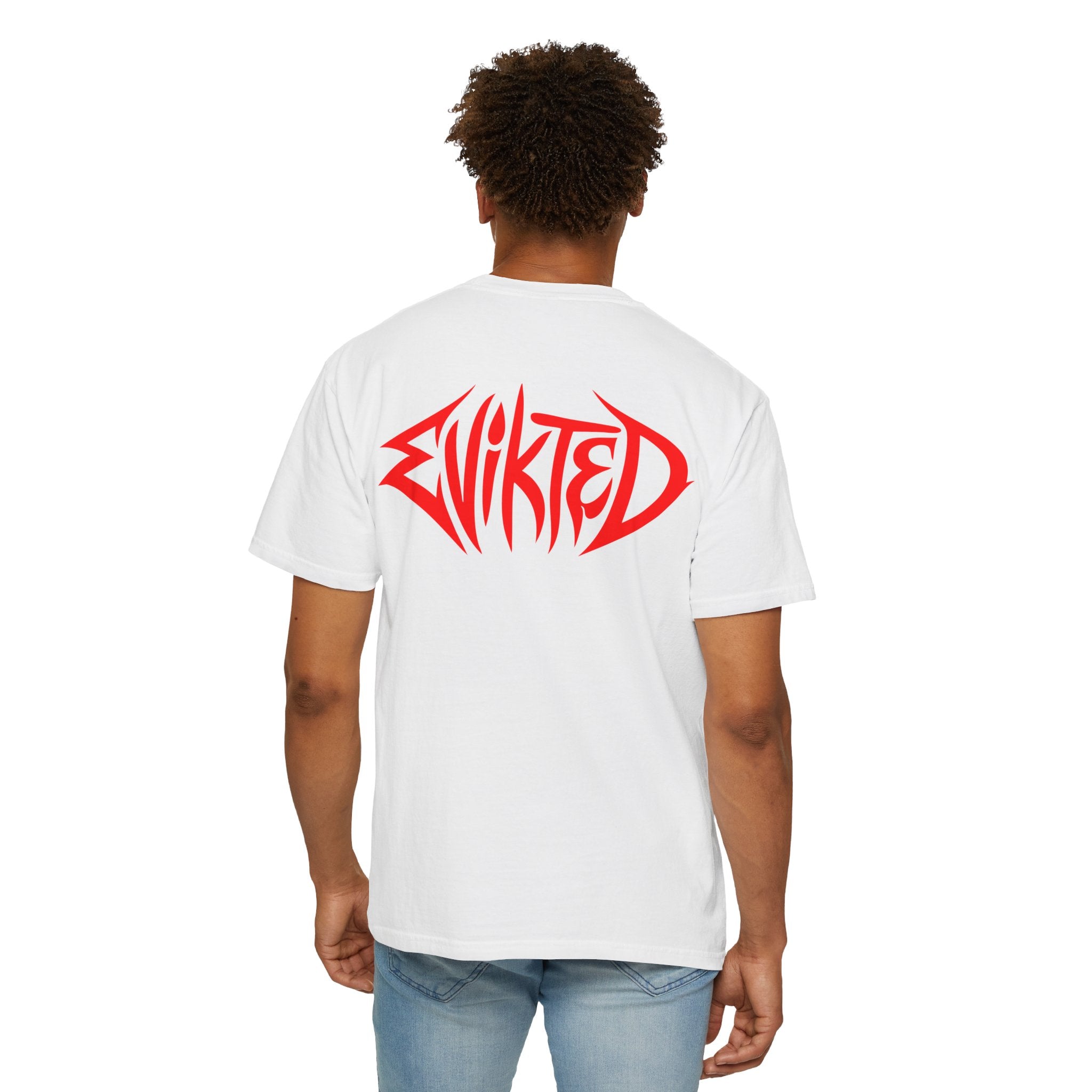 Evikted Audio Tee — White Graphic Band T-Shirt