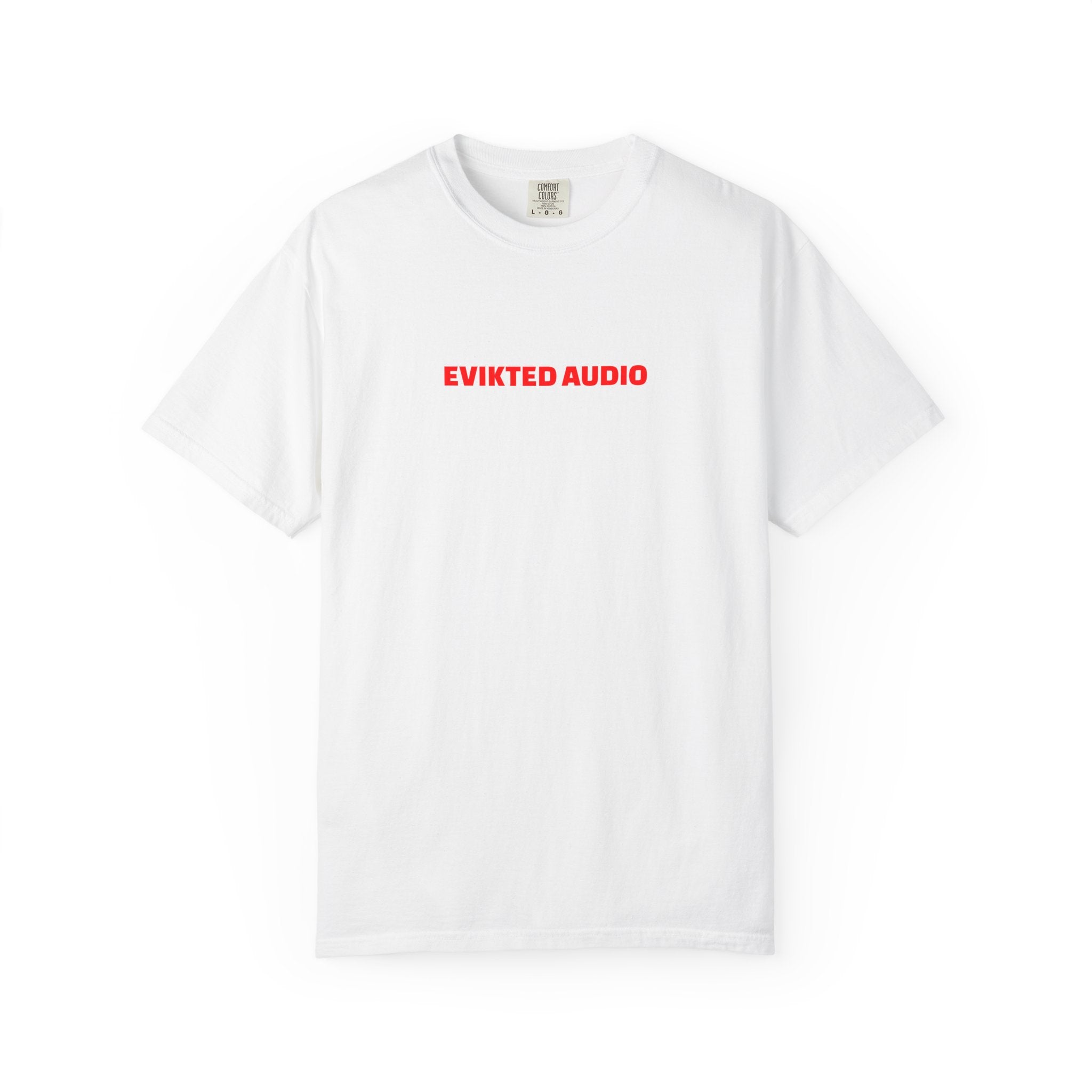 Evikted Audio Tee — White Graphic Band T-Shirt